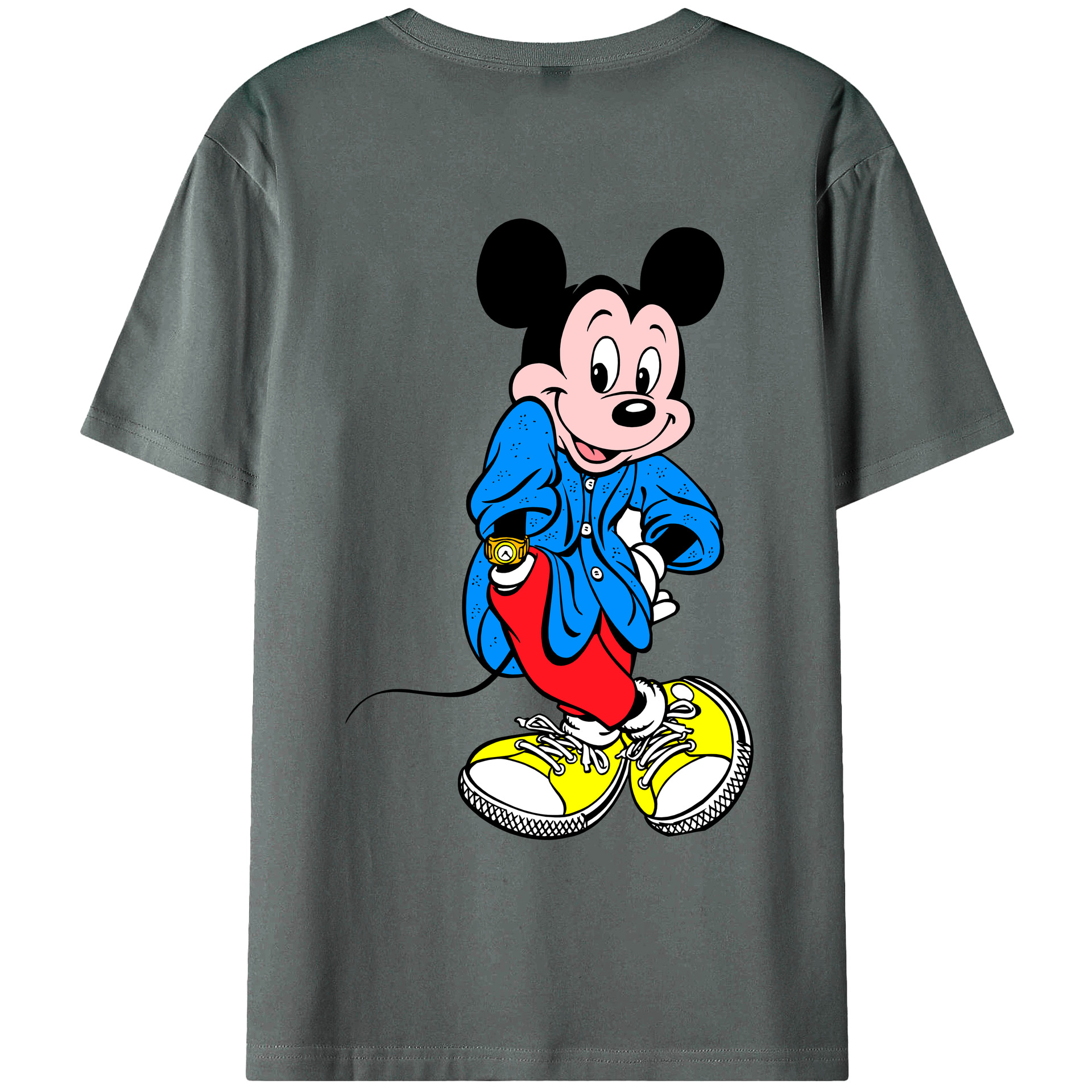 ミッキーマウス Mickey Mouse 綿100％ メンズ半袖Tシャツ（バックプリント） 通気性